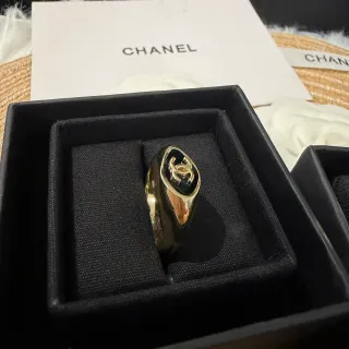 Chanel Signet Ring Gold Black Enamel Inlay Ring