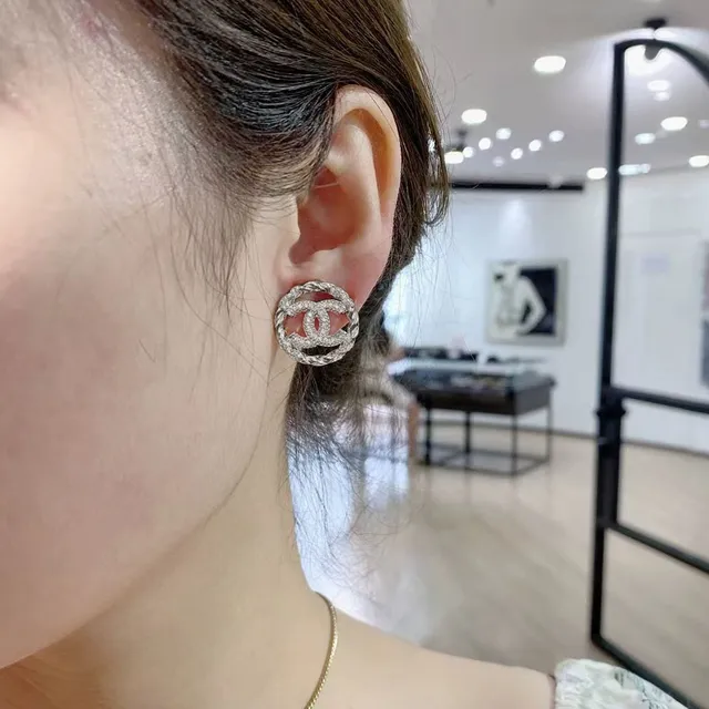 Chanel Silver Transparent Circular Stud Twisted Rope Border Earrings 5