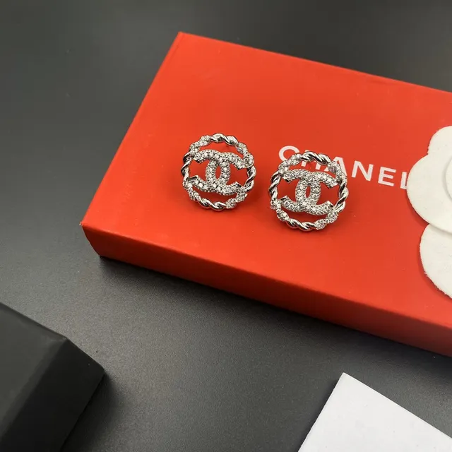 Chanel Silver Transparent Circular Stud Twisted Rope Border Earrings 7