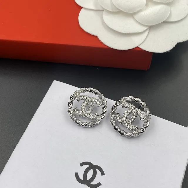 Chanel Silver Transparent Circular Stud Twisted Rope Border Earrings 8