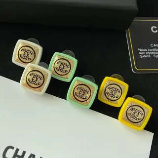 Chanel Square Clip-On Yellow Gold Resin Frame Earrings
