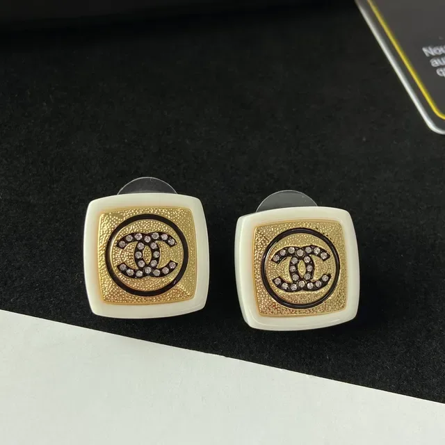 Chanel Square Clip-On Yellow Gold Resin Frame Earrings 5