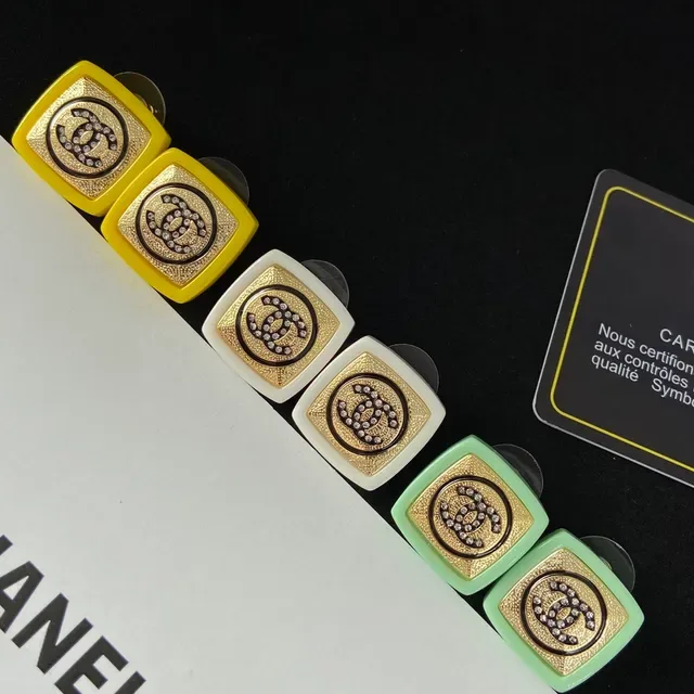 Chanel Square Clip-On Yellow Gold Resin Frame Earrings 6