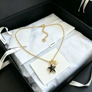 Chanel Star Gold Black Curb Chain Enamel Pendant Necklace