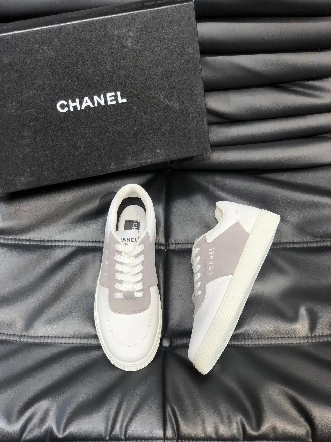 Chanel Two-Tone White and Gray Lifestyle Sneakers 3