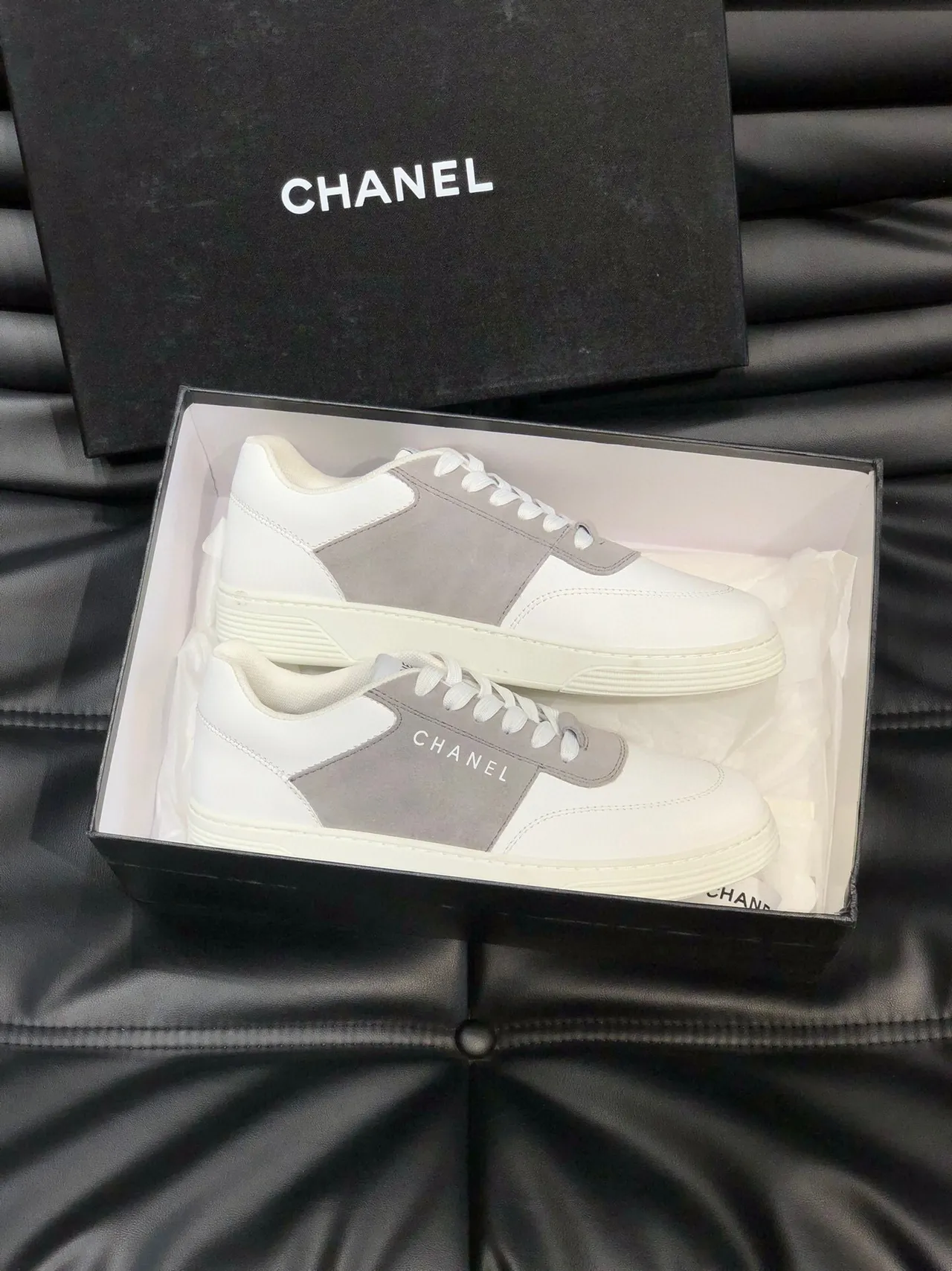 Chanel Two-Tone White and Gray Lifestyle Sneakers 4