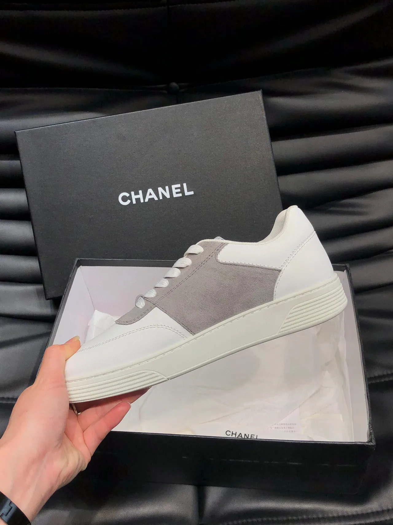Chanel Two-Tone White and Gray Lifestyle Sneakers 6