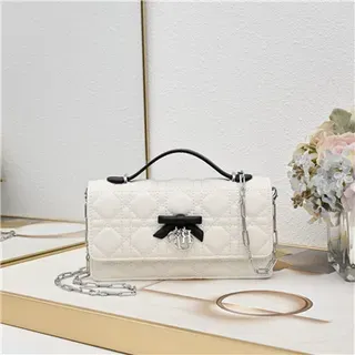 Chanel White Black Quilted Diamond Stitching Satin Bow Accent Handbag