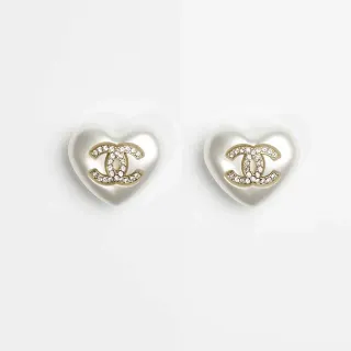 Chanel White Gold Heart-Shaped Pearlized Finish Earrings