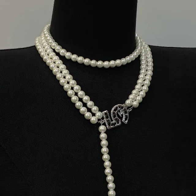 Chanel White Silver Multi-Strand Pearl Lariat Drop Necklace 3