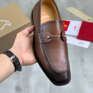 Christian Louboutin Horsebit Loafer Brown Leather Square Toe Loafers