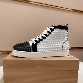 Christian Louboutin Spike Black and White Studded High-Top Lifestyle Sneaker