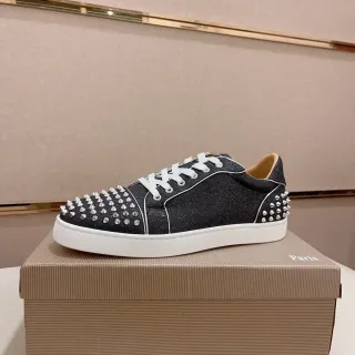 Christian Louboutin Studded Sneaker Black White Glitter Upper Conical Silver Studs Lifestyle Sneakers