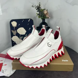 Christian Louboutin White Red Slip-On Spiked Heel Lifestyle Sneakers