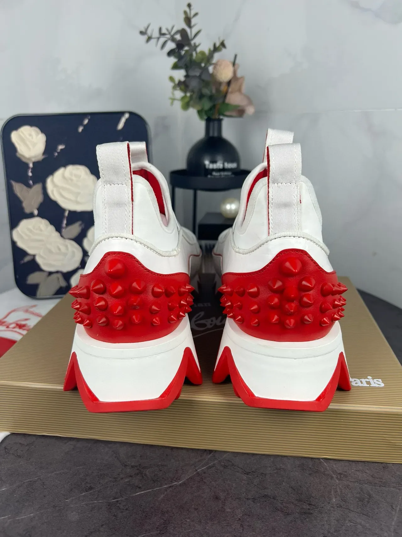Christian Louboutin Blanc et Rouge Slip-On Talon Spiked Lifestyle Sneakers 5