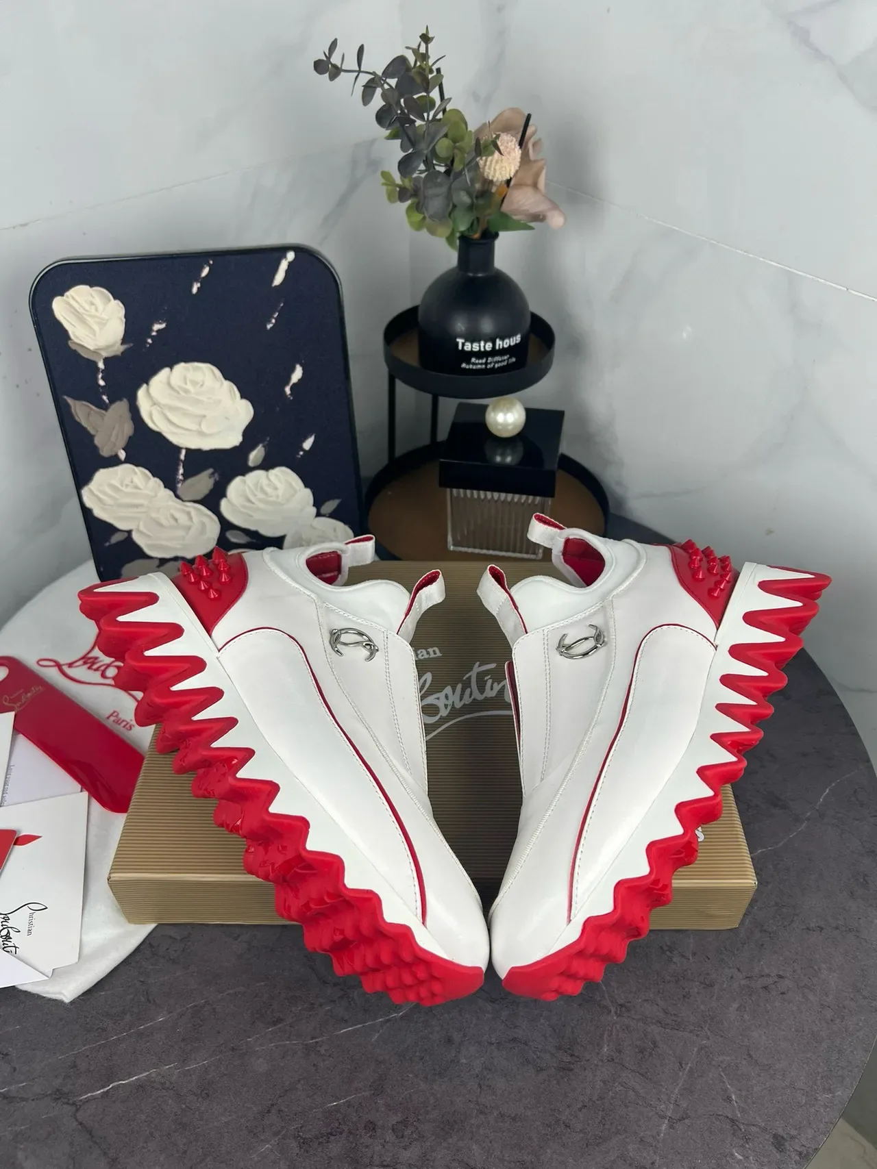 Christian Louboutin Blanc et Rouge Slip-On Talon Spiked Lifestyle Sneakers 6