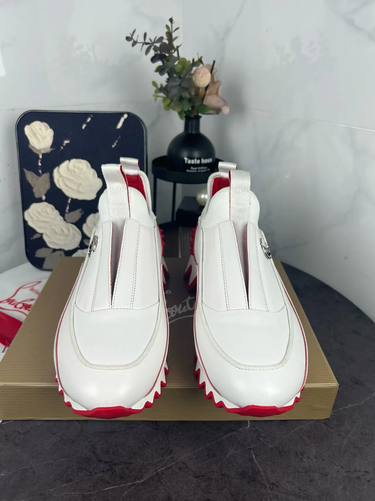 Christian Louboutin Blanc et Rouge Slip-On Talon Spiked Lifestyle Sneakers 8