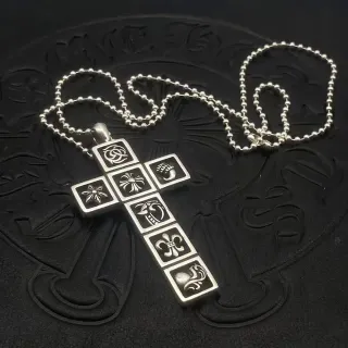 Chrome Hearts क्रॉस पेंडेंट सिल्वर बॉल चेन नेकलेस