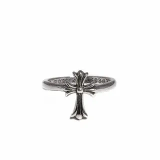 Chrome Hearts Cross Ring Silver Ornate Motif Engraved Band Ring