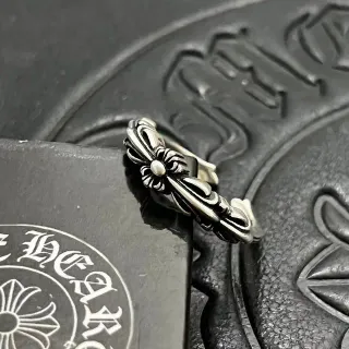 Chrome Hearts Floral Cross Oxidized Silver Adjustable Ring