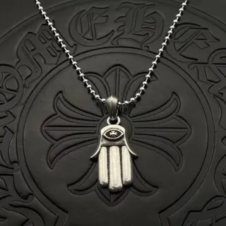 Chrome Hearts Hamsa Eye Silver Black Hand Pendant Ball Chain Necklace