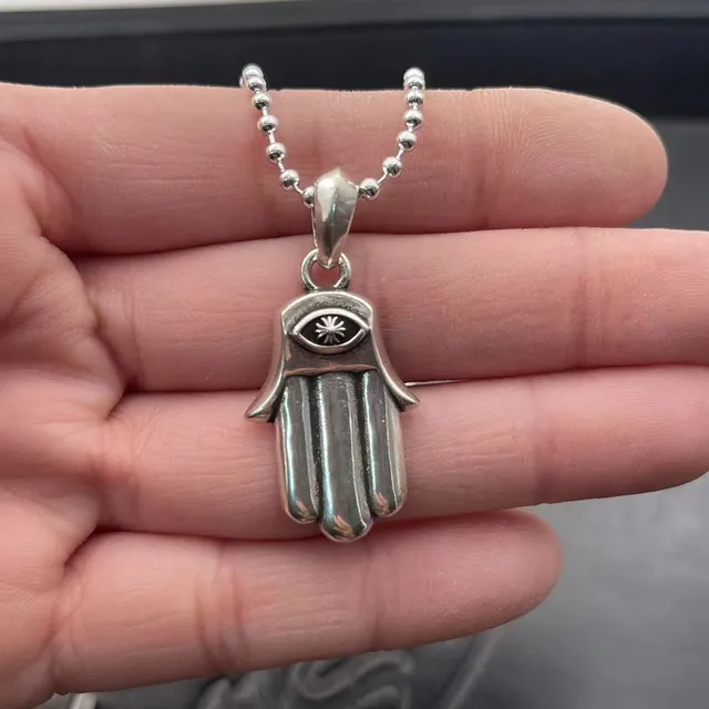 Chrome Hearts Hamsa Eye prata preto pingente mão corrente bola colar 2