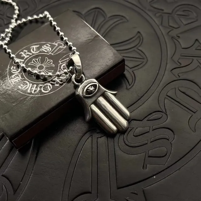 Chrome Hearts Hamsa Eye prata preto pingente mão corrente bola colar 4