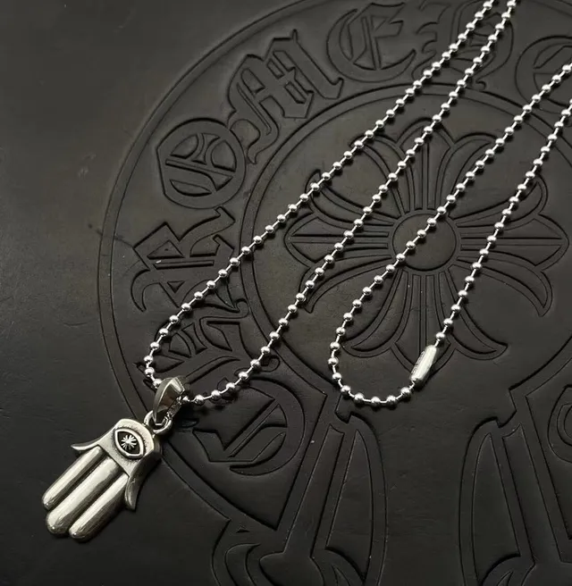 Chrome Hearts Hamsa Eye prata preto pingente mão corrente bola colar 5