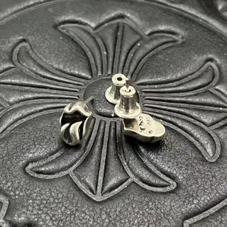 Chrome Hearts Rose Stud Silver Black Floral Motif Oxidized Earrings
