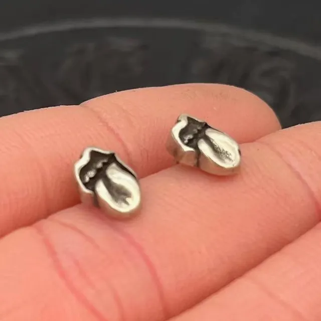 Chrome Hearts Rose Stud Boucles d'oreilles Argent Noir Motif Floral Oxydé 2