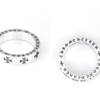 Chrome Hearts Script Band Cross Silver Black Engraved Maltese Motifs Ring