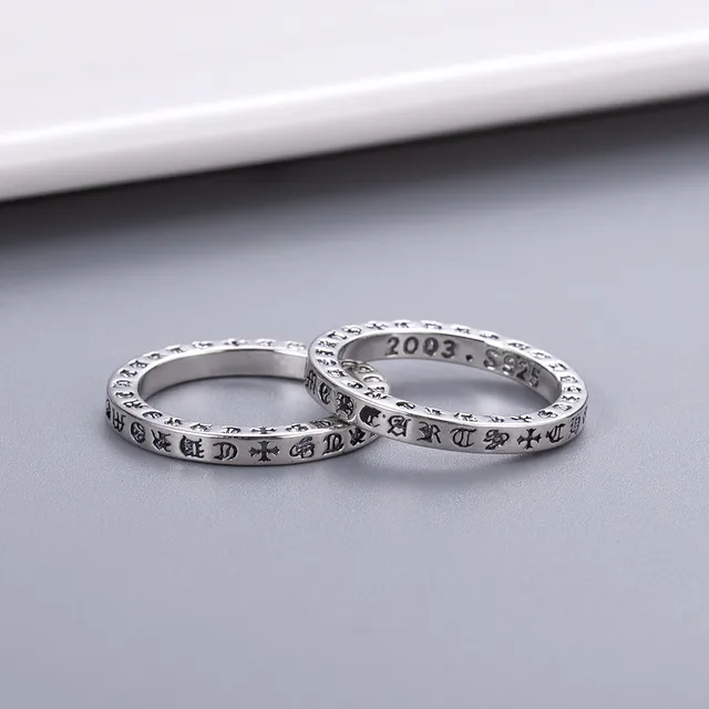 Chrome Hearts Script Band Cross Silver Black Engraved Maltese Motifs Ring 2
