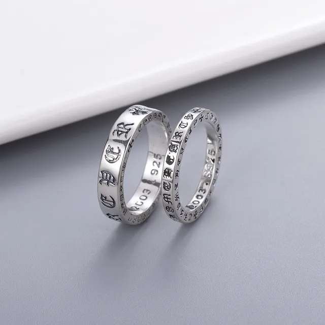 Chrome Hearts Script Band Cross Silver Black Engraved Maltese Motifs Ring 3