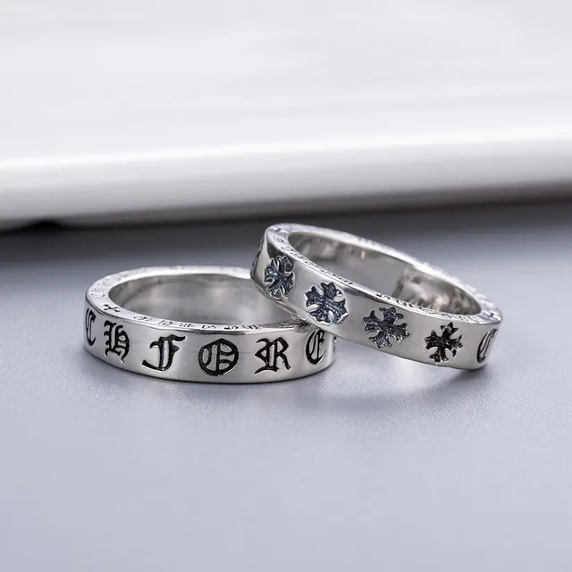 Chrome Hearts Script Band Cross Silver Black Engraved Maltese Motifs Ring 7