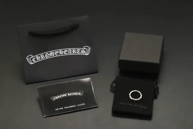 Chrome Hearts Scrollwork Ring Silver Black Engraved Gothic Script Raised Band Ring 7