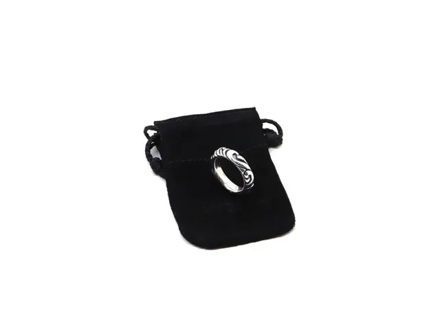 Chrome Hearts Scrollwork Ring Silver Black Engraved Gothic Script Raised Band Ring 8