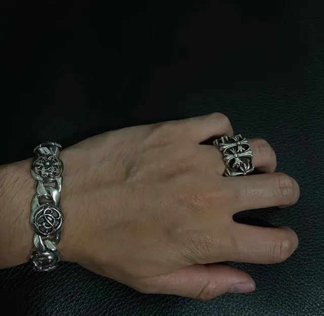 Chrome Hearts Signature Chaîne Curb Link Crâne Floral Bracelet 2