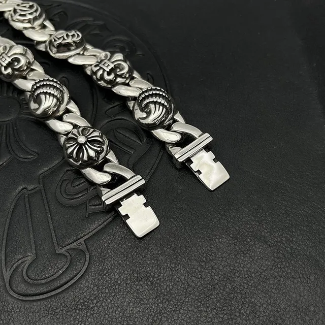 Chrome Hearts Signature Chaîne Curb Link Crâne Floral Bracelet 5