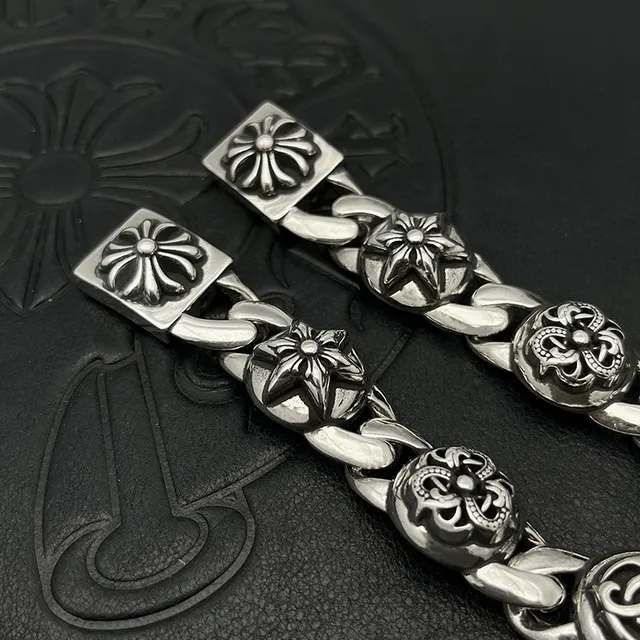 Chrome Hearts Signature Chaîne Curb Link Crâne Floral Bracelet 6