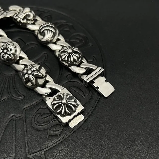 Chrome Hearts Signature Chaîne Curb Link Crâne Floral Bracelet 7