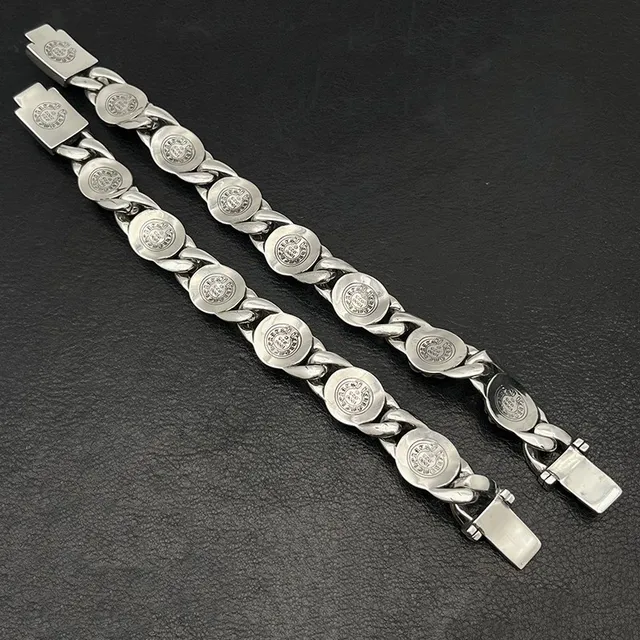 Chrome Hearts Signature Chaîne Curb Link Crâne Floral Bracelet 8