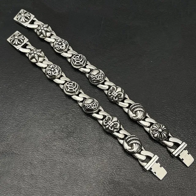 Chrome Hearts Signature Chaîne Curb Link Crâne Floral Bracelet 9