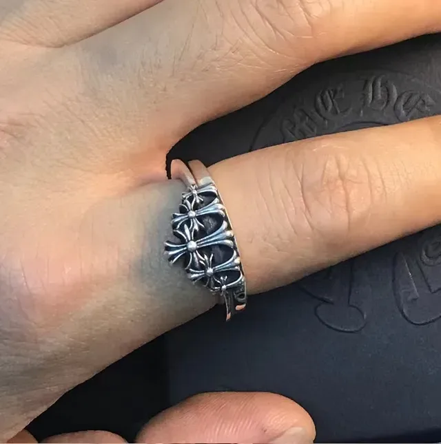 Chrome Hearts Silver Black Antiqued Cross Motif Ring 2