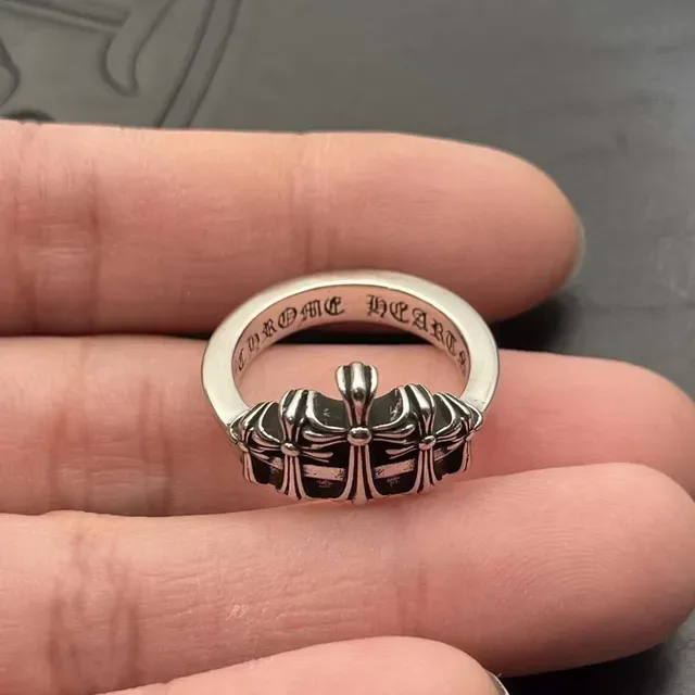 Chrome Hearts Silver Black Antiqued Cross Motif Ring 5