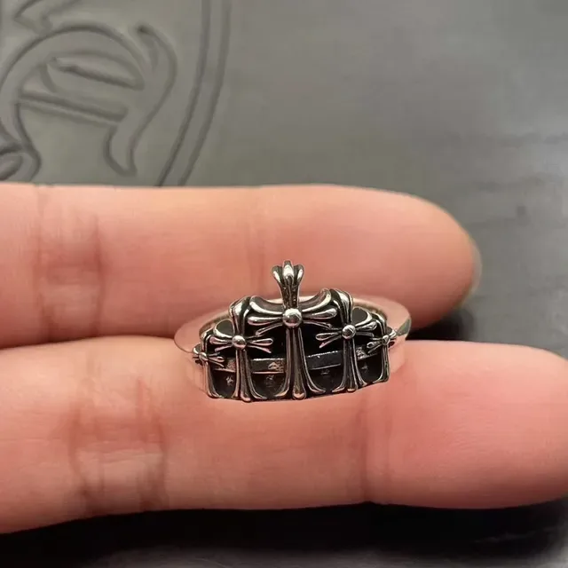 Chrome Hearts Silver Black Antiqued Cross Motif Ring 6