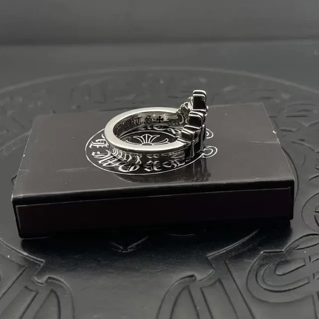 Chrome Hearts Silver Black Antiqued Cross Motif Ring 7