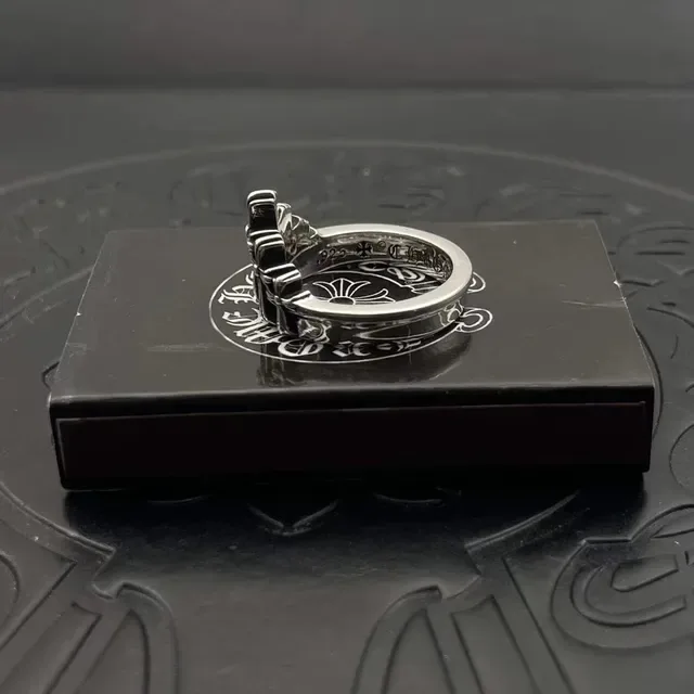 Chrome Hearts Silver Black Antiqued Cross Motif Ring 8
