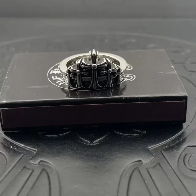 Chrome Hearts Silver Black Antiqued Cross Motif Ring 9