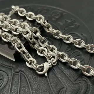 Chrome Hearts Silver Black Heavy Oval-Link Chain Fully Engraved Links Necklace