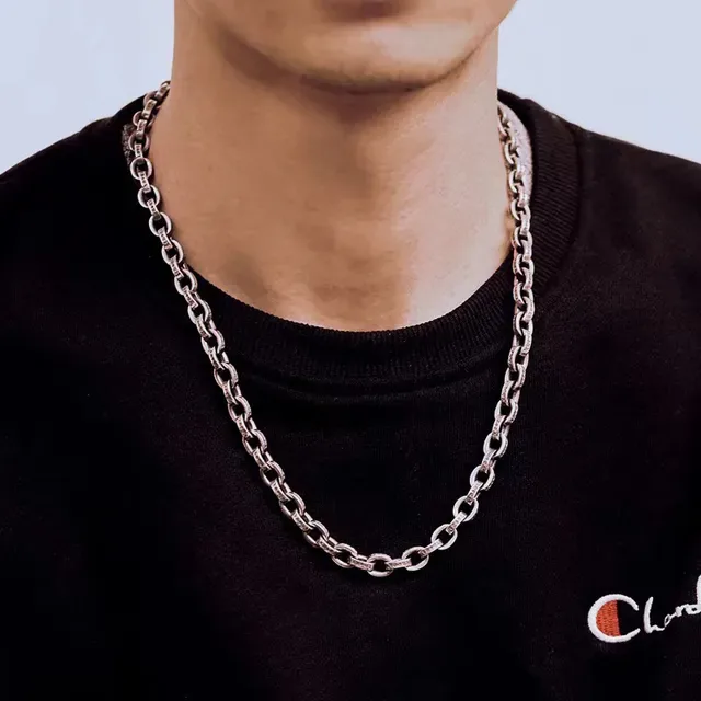 Chrome Hearts Silver Black Heavy Oval-Link Chain Fully Engraved Links Necklace 3